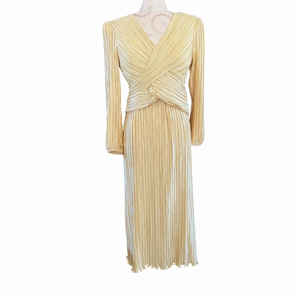 George F Couture 8 Ball Gown Pleated Pageant Yellow Dress Cruise Avant Garde 80s